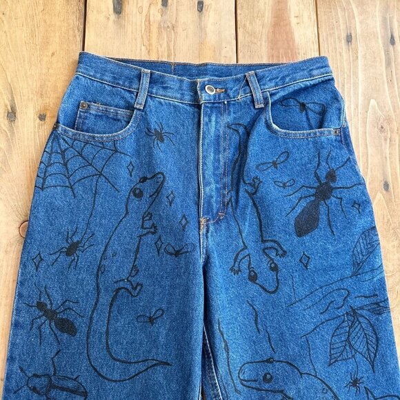 Vintage Pace Jeans Girls Husky 14 Lizards Flowers Artist - Picture 2 of 10